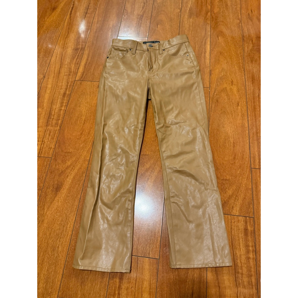 Women's Veronica Beard Carolyn Baby Boot High Rise Tan Faux Leather Pants